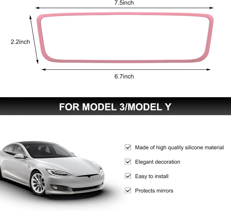 FSTURIOS Car Rear View Mirror Protector Frame, Silicone Rearview Mirror Edge Protective Cover, Automotive Mirrors Trim Frame Decoration Compatible with Model 3 Y X S Semi 2014-2024 (Pink) - Image 2